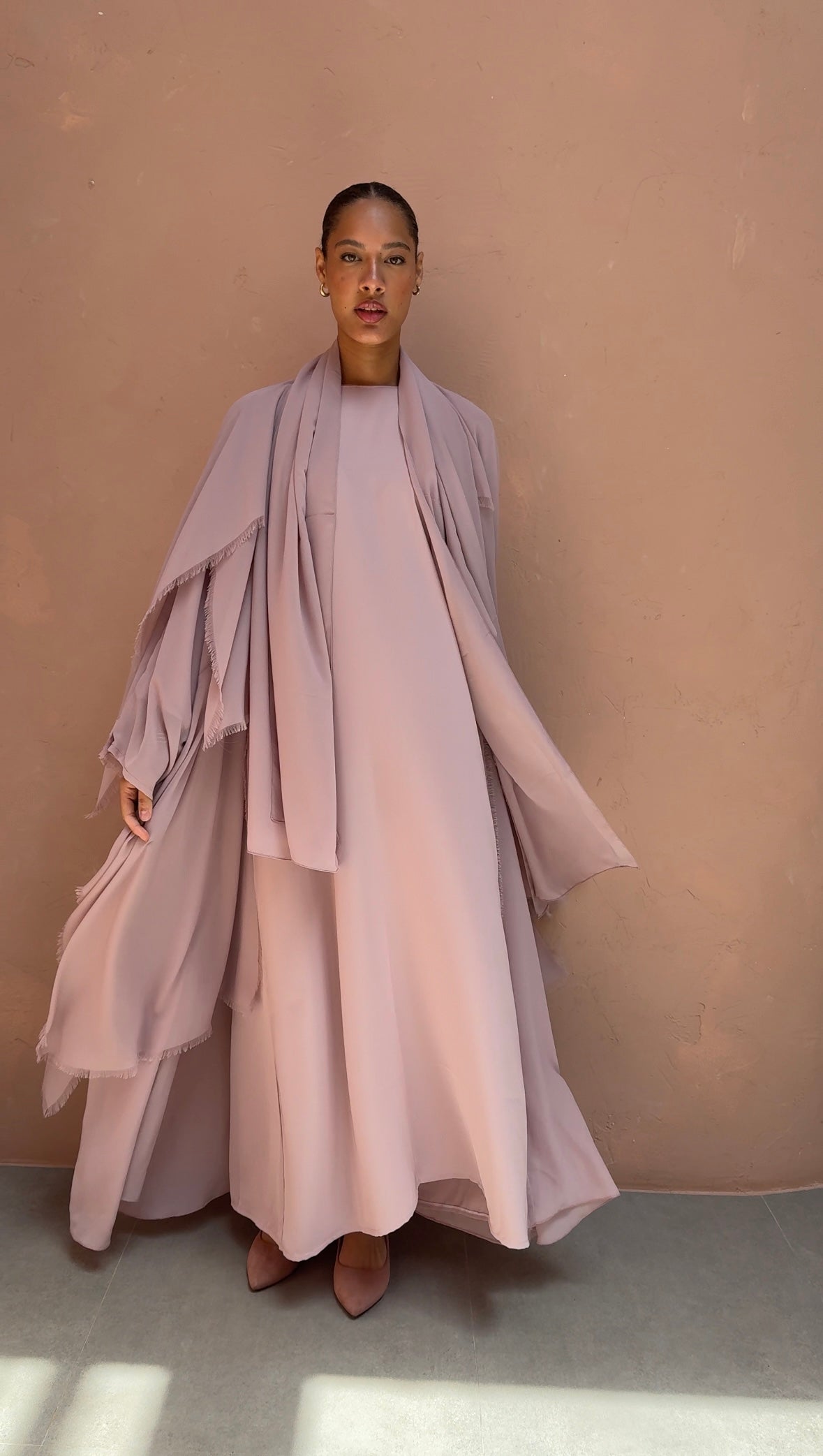 Dusty Pink Layered Chiffon Abaya – MUSE